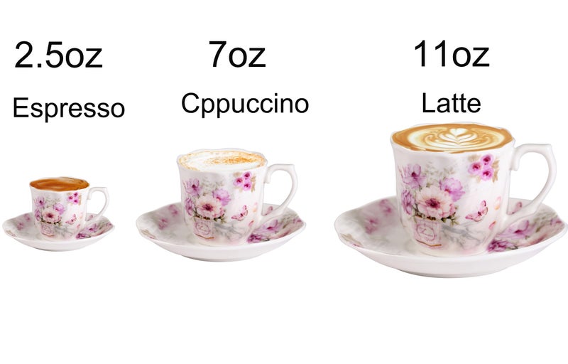 GuangYang 7 oz Porcelain Tea Cups and Saucers set of 6,Purple Fancy Floral Pattern (Perfect for Cappuccino, Flat white Coffee, Americano, Hot Tea, or Desserts) - Image 5